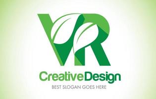 logo design lettera foglia verde vr. logo dell'illustrazione dell'icona della lettera di eco bio foglia. vettore