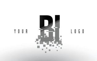 logo con lettera bi bi pixel con quadrati neri frantumati digitali vettore