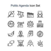 relativa all'agenda politica, set di icone vettoriali a linea quadrata per applicazioni e sviluppo di siti Web.