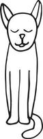 gatto seduto con gli occhi chiusi icona schizzo, adesivo, carta, poster scarabocchio disegnato a mano, scandinavo, minimalismo, monocromatico. unico elemento per il design. animale carino, casa accogliente hygge vettore