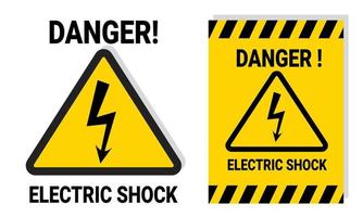 segnale di pericolo di scosse elettriche per sicurezza sul lavoro o in laboratorio con etichetta adesiva gialla stampabile per avviso di pericolo. pericolo icona illustrazione vettoriale