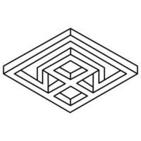 cubo geometrico. elemento di disegno astratto. oggetto vettoriale 3d contorno nero. forma impossibile. geometria sacra. figura di illusione ottica.