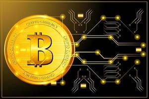 valuta cripto bitcoin con illustrazione della tecnologia blockchain vettore