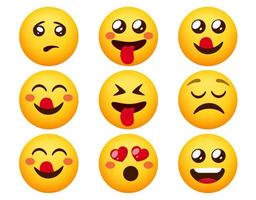 set di vettori di caratteri emoticon. emoticon personaggi emotivi con reazione d'umore facciale felice, pazza e carina per il design dell'espressione del viso emoji. illustrazione vettoriale.