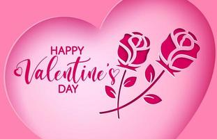 sfondo banner vettoriale di San Valentino. Buon San Valentino testo con carta rosa intagliata a forma di cuore per un romantico biglietto di auguri di San Valentino. illustrazione vettoriale