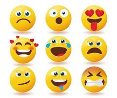 set di vettori di reazione emoji. emoji smiley raccolta di facce gialle con espressione facciale isolata in uno sfondo bianco per emoticon face emoticon character design. illustrazione vettoriale.