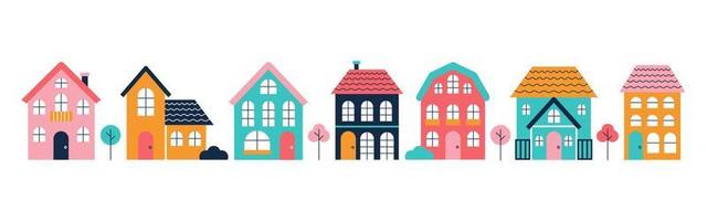 piccola città, insieme di case colorate, un paesaggio urbano. illustrazione vettoriale piatta