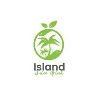 modello di logo bevanda succo di isola tropicale con icona a forma di palma e lime vettore