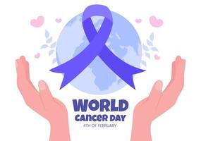 giornata mondiale del cancro con illustrazione vettoriale piatto nastro. informare il pubblico sulla consapevolezza della malattia il 4 febbraio attraverso lo sfondo della campagna o un poster