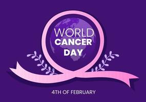 giornata mondiale del cancro con illustrazione vettoriale piatto nastro. informare il pubblico sulla consapevolezza della malattia il 4 febbraio attraverso lo sfondo della campagna o un poster