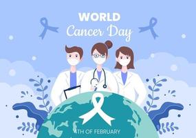 giornata mondiale del cancro con illustrazione vettoriale piatto nastro. informare il pubblico sulla consapevolezza della malattia il 4 febbraio attraverso lo sfondo della campagna o un poster