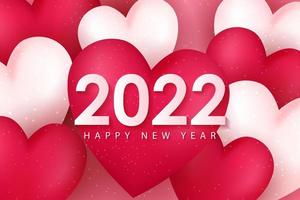 Biglietto di auguri di felice anno nuovo 2022 con design di sfondo stile cuore amore realistico per biglietto di auguri, poster, banner. illustrazione vettoriale. vettore