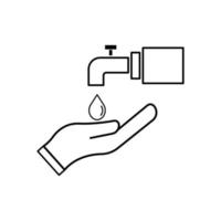 icona della linea di gestione dell'acqua, icona della mano e della goccia d'acqua. modello di disegno vettoriale