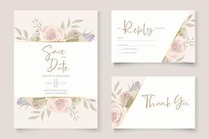 bellissimo set di carte di invito a nozze con rose disegnate a mano vettore