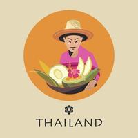 commerciante di frutta tailandese. illustrazione vettoriale. vettore
