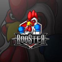 mascotte del gallo da combattimento e design del logo sportivo vettore