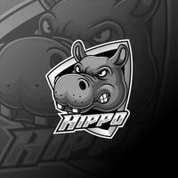 design del logo della mascotte di ippopotamo e sport vettore