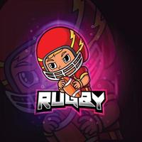 la mascotte del rugby esport logo design vettore