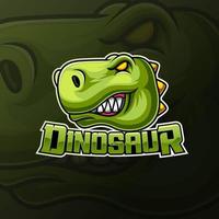 mascotte testa di dinosauro arrabbiato e design del logo sportivo vettore