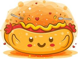 hot dog con senape kawaii personaggio dei cartoni animati vettore