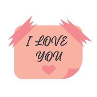 nota di carta d'amore rosa sugli adesivi con la scritta ti amo e un cuore. vettore