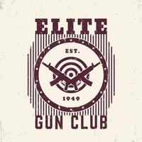 stemma vintage gun club con pistole automatiche e bersaglio, stampa t-shirt vettore