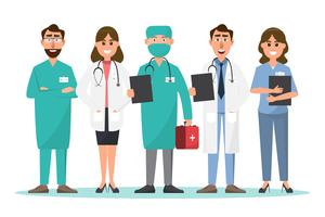 Set di personaggi dei cartoni animati di medico e infermiera vettore