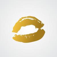 bacio rossetto oro su sfondo bianco. impronta delle labbra. bacio marchio illustrazione vettoriale. stampa a tema San Valentino. modello facile da modificare per biglietti di auguri, poster, banner, volantini, etichette, ecc. vettore