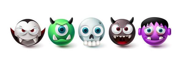 insieme di vettore di halloween emoji. elementi grafici di emoji nella collezione di personaggi inquietanti, horror e spaventosi isolati in uno sfondo bianco. illustrazione vettoriale