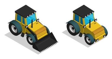 trattore isometrico per macchine edili. macchinari e attrezzature industriali. vettore realistico del fumetto 3d isolato su sfondo bianco