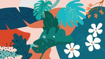 foglie tropicali e fiori disegnati a mano senza cuciture. vettore