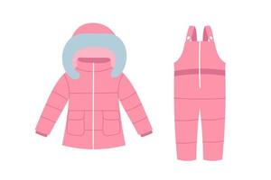 cappotto invernale rosa e salopette per bambini. elementi di vestiti caldi vettore