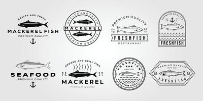 set di pesce sgombro e raccolta di salmone alla griglia logo illustrazione vettoriale design