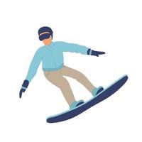 salto dello snowboarder del fumetto di vettore. giovane o ragazzo sullo snowboard. inverno piatto. illustrazione vettoriale piatto in stile cartone animato. sport