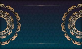 banner sfumato blu con ornamento vintage in oro per il design sotto logo o testo vettore