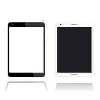 tablet su bianco, schermo con cornice sottile, colore nero e argento vettore