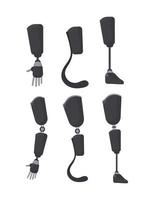una serie di protesi per le persone. protesi della mano e della gamba in stile piatto. vettore. vettore