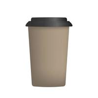 tazza di plastica marrone per caffè in 3d. vettore di tazza di caffè di carta. isolato.