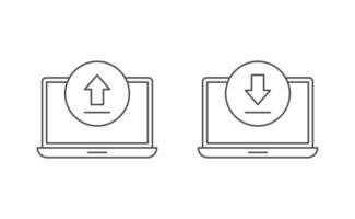 laptop e carica download icona linea disegno vettoriale