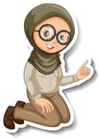 ragazza musulmana in costume da safari adesivo personaggio dei cartoni animati vettore