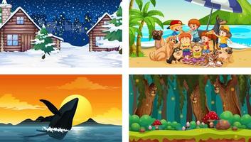 quattro diverse scene con il personaggio dei cartoni animati dei bambini