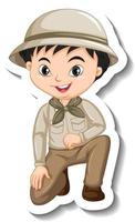 ragazzo in costume da safari adesivo personaggio dei cartoni animati vettore