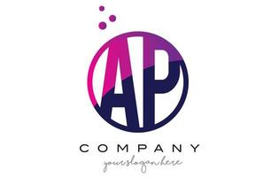 ap ap cerchio lettera logo design con bolle di punti viola vettore