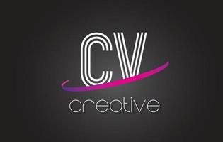 logo lettera cv cv con design a linee e swoosh viola. vettore