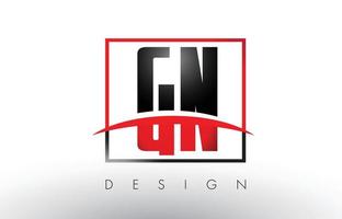 lettere del logo gn gn con colori rosso e nero e swoosh. vettore