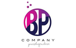 bp bp cerchio lettera logo design con bolle di punti viola vettore