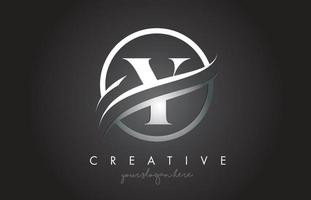 y lettera logo design con bordo swoosh in acciaio circolare e design creativo dell'icona. vettore