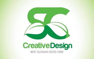 logo design lettera foglia verde sc. logo dell'illustrazione dell'icona della lettera di eco bio foglia. vettore