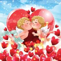concetto di san valentino con coppia che si bacia cupido