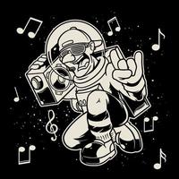 disegnato a mano dell'astronauta nello spazio con lo stile rapper porta la radio. vettore